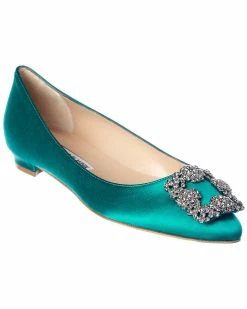 Discount ⌛ Manolo Blahnik Hangisi Satin Flat for 👩 women 😀