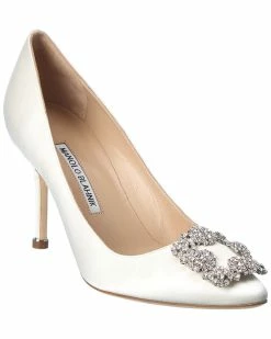 Best Pirce 😀 Manolo Blahnik Hangisi 90 Satin Pump for 👩 women 🎁