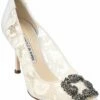 Best Sale 🎁 Manolo Blahnik Hangisi 90 Satin & Lace Pump for 👩 women 🥰