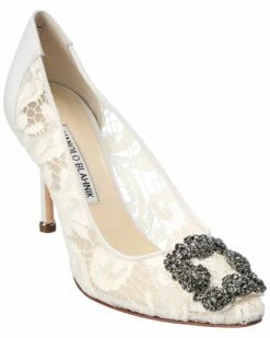 Best Sale 🎁 Manolo Blahnik Hangisi 90 Satin & Lace Pump for 👩 women 🥰