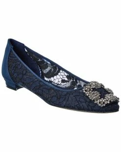 New 🔔 Manolo Blahnik Hangisi Lace & Satin Flat for 👩 women ⌛
